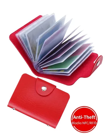 RFID Blocking Card Holder Wallet Faux Leather Multi Slot Credit Cards ID Organizers Anti Theft Metal Button Closure