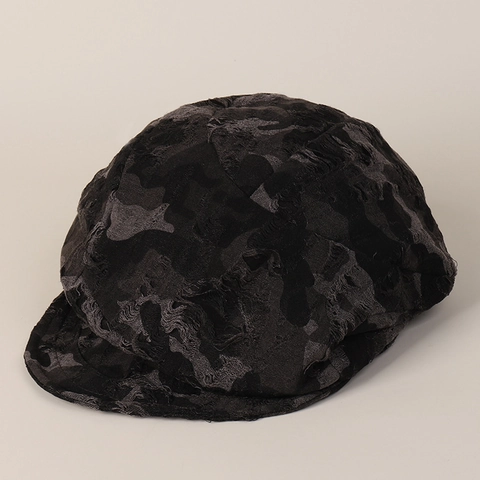 Camouflage Distressed Newsboy Mütze Polyester Ausgefranst Asymmetrisch Atmungsaktiv Faltbar Verstellbare Krempe Streetwear Damen