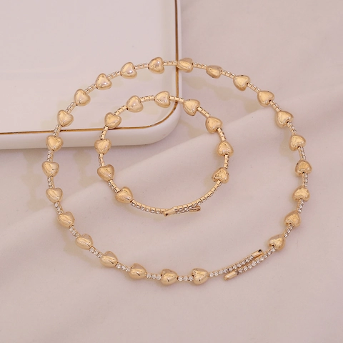 Parure De Bijoux Collier Et Bracelet Tendance En Forme De Cœur Élégant Cuivre CCB Strass Choker À Perles De Cœur