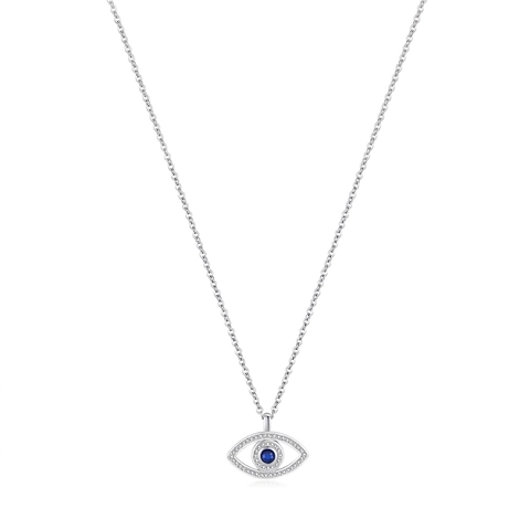 925 Sterling Silber Böser Blick Anhänger Halskette Für Damen Mit Blauem Und Weißem Zirkonia Pavé Hohl Design