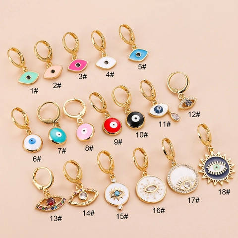 Evil Eye Oorkraakbeen Studs Koper Kleurrijk Emaille Zirkoon Piercing Oorbellen Mode Sieraden Dames