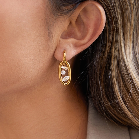 Edelstahl Zirkonia Tropfen Ohrringe Für Damen 18K Vergoldet Oval Geometrisch Hängende Ohrringe Hypoallergener Schmuck