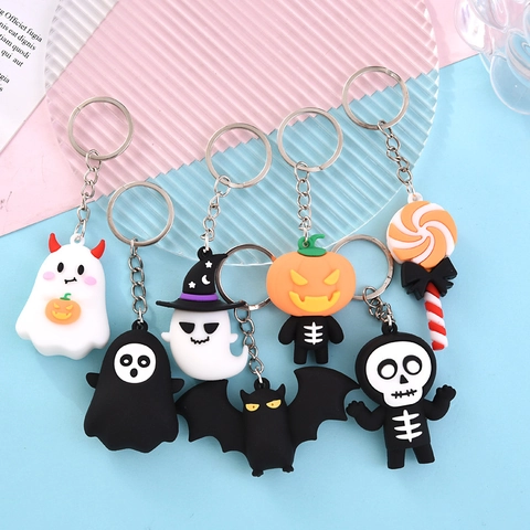 Halloween Schlüsselanhänger Cartoon PVC Anhänger Kürbis Geist Fledermaus Skelett Deko Accessoire Für Party Tasche Geschenk