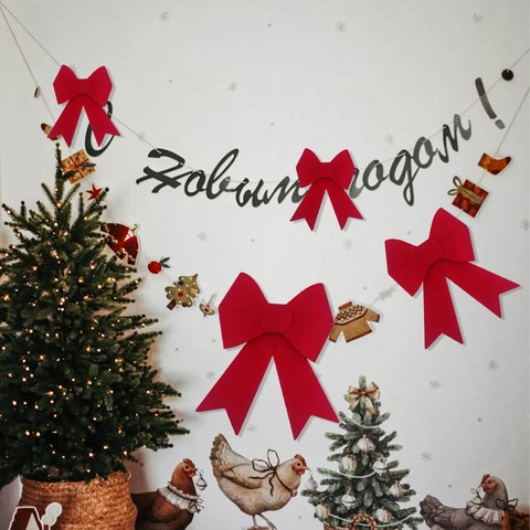 Decorazione Fiocco Di Natale Rosso PVC Floccato Texture Velluto Grande Ornamento Appeso Festivo Per Albero Scale Festa