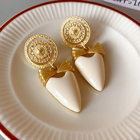 Vintage Paleis Stijl Hart Drop Oorbellen Met Silver Earring Post Legering Strass Strikje Elegante Sieraden Voor Vrouwen
