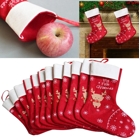 Christmas Stocking Felt Reindeer Snowflake Fireplace Hanging Decoration Gift Bag My First Christmas Festive Ornament