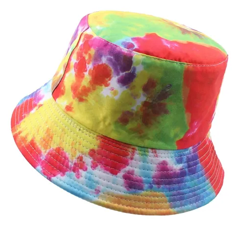Bucket Hat Polyester Cotton Reversible Tie Dye Graffiti Print Sun Protection Casual Outdoor Streetwear Fisherman Cap