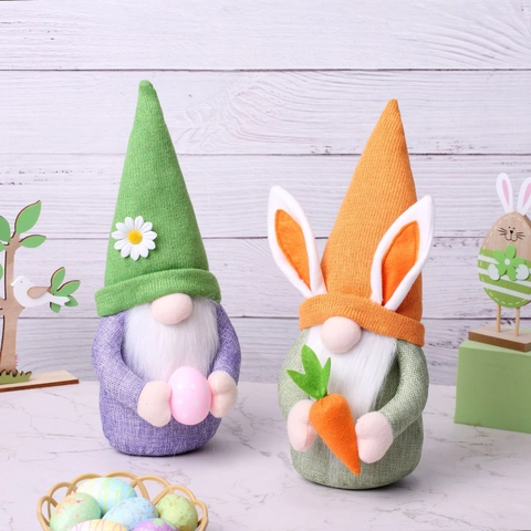 Easter Gnome Plush Doll Ornaments Faceless Dwarf With Bunny Ears Carrot Egg Desktop Holiday Home Decor Fabric