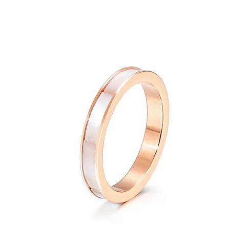 Anillo De Acero De Titanio Con Incrustación De Nácar Banda Minimalista Joyería Accesorio De Moda Elegante Para Mujer