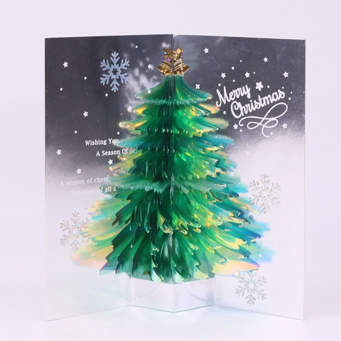 Christmas 3D Pop-Up Greeting Card Laser Holographic Tree Design Holiday Blessing Cardboard Gift Message Card