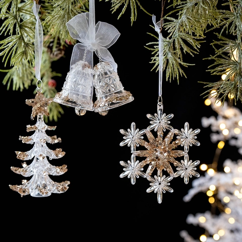 Acrylic Hanging Christmas Ornaments With Gold Glitter Transparent Festive Tree Decoration For Holiday Home Party