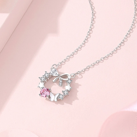 S925 Sterling Zilver Vlinder Ster Strik Hanger Halsketting Met Roze Zirconia Lichte Luxe Sleutelbeen Ketting Vrouwen Sieraden