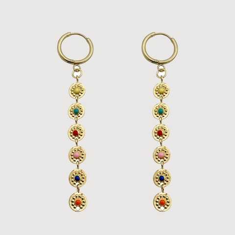 Sweet Stainless Steel Colorful Sun Tassel Hoop Earrings For Women Gold Plated Enamel Bead Long Dangle Earrings Jewelry