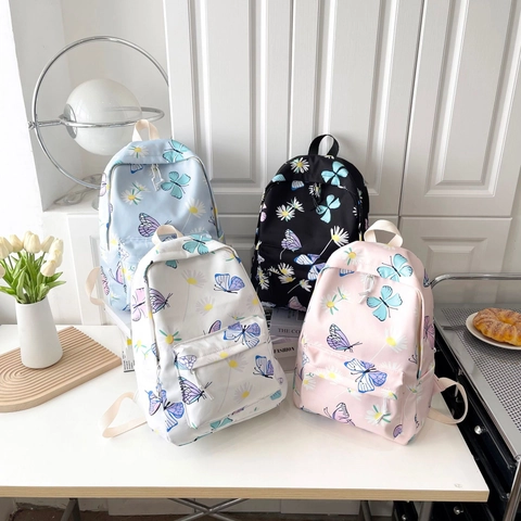 Vlinder Madeliefje Print Canvas Rugzak Student Schooltas Voor Vrouwen Casual Dagelijks Reizen Slijtvast Lichtgewicht