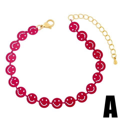Smile Face Gliederkette Armband Kupfer Emaille Bunt Verstellbar Vergoldet Bohemian Mode Schmuck Damen