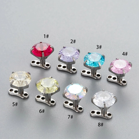 Minimalist Stainless Steel Dermal Anchor Set Internally Threaded Zirconia Skin Diver Piercing Jewelry Unisex Body Jewelry
