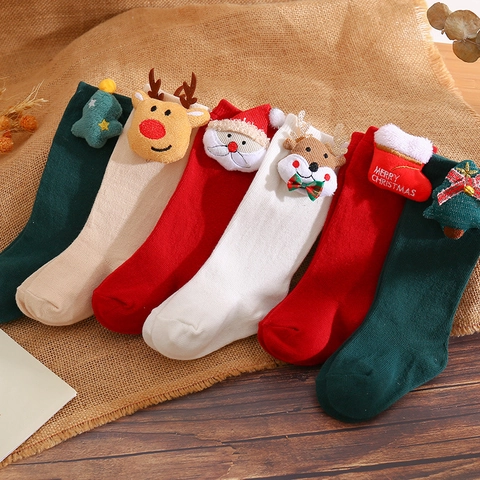 Weihnachts Baby Baumwollsocken Stereo Plüschpuppe Weihnachtsmann Rentier Baum Mittelhoch Atmungsaktiv Feiertag Kleinkind