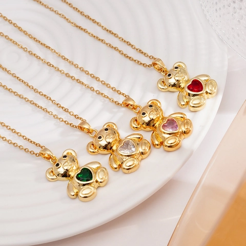 Moda Collana Con Ciondolo a Orso Placcato Oro Argento in Rame Zirconia a Cuore Catena per Clavicola Gioielli Donna Regalo