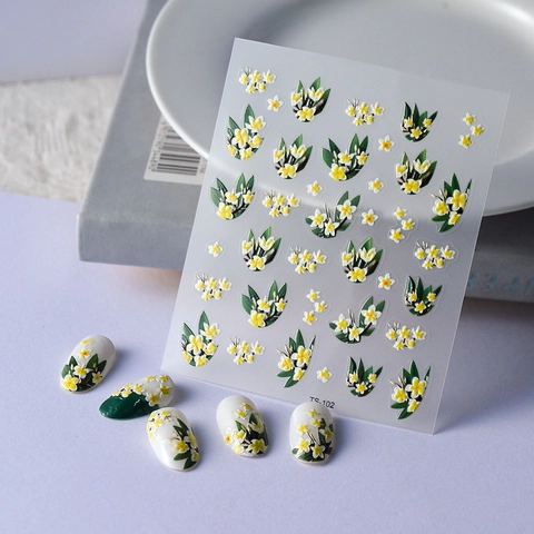 Stickers Ongles 5D Fleur De Frangipanier Relief Autocollants Imperméable Design Floral Décalcomanies Pour Manucure DIY Femmes