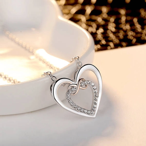 Doppelherz Unendlichkeit Anhänger Halskette Kupfer Zirkonia Zweifarbig Roségold Silber Schmuck Für Damen Mode Pendeln Accessoire
