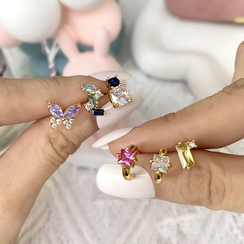 Butterfly Geometric Zirconia Stud Earrings Copper 18K Gold Plated Small Hoop Earrings For Women Sweet Jewelry Gift