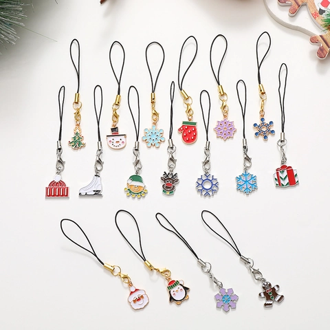 Weihnachts Handy Anhänger Emaille Metall Anhänger Weihnachtsmann Rentier Schneeflocke Geschenk Hängende Dekoration Strap