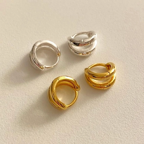 925 Sterling Silber Ohrringe Für Damen Doppelstöckig Minimalistisch Geometrisch Hochglanzpoliert Reifen Schmuck