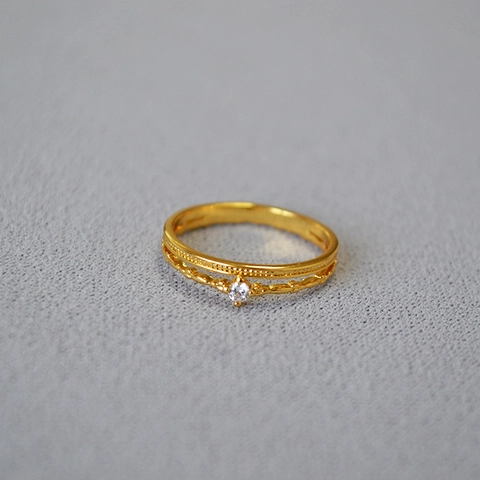 Japanese Light Luxury Minimalist Double Layer Brass Ring 18K Gold Plated Retro Stacking Zirconia Geometric Ring For Women