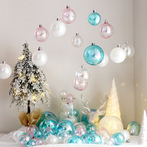 Iridescent Christmas Ball Ornaments Holographic Transparent Pearlized Tree Hanging Decor Holiday Party DIY Baubles