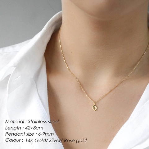 Stainless Steel Zodiac Sign Pendant Necklace For Women Gold Silver Twelve Constellation Leo Virgo Aries Fashion Jewelry