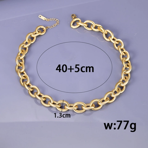 Collana E Bracciale A Catena Grossa In Acciaio Inossidabile Placcato Oro 18K Texture A Spirale Gioielli Punk Minimalisti