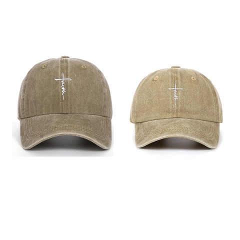 Washed Cotton Baseball Cap Distressed Vintage Retro Hat With Embroidered Faith Cross For Men And Women