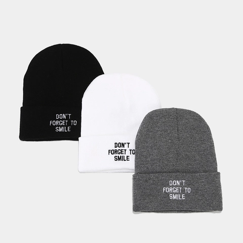 Letter Embroidery Beanie Hat Acrylic Knit Warm Winter Outdoor Leisure Fashion Soft Cuff Cap For Men Women