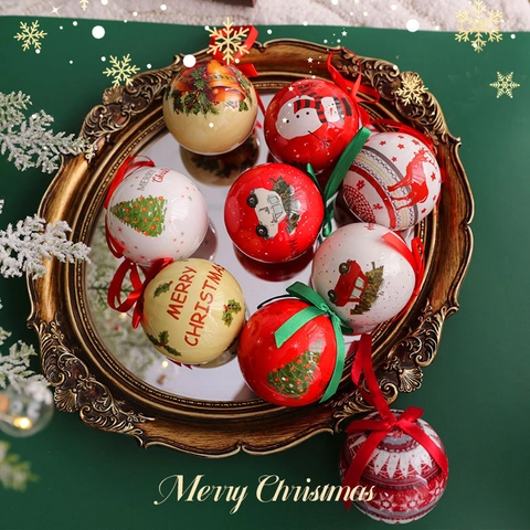 Christmas Ball Ornaments Plastic Printed Reindeer Snowflake Vintage Car Pattern Hanging Decoration With Ribbon For Festive Holiday
