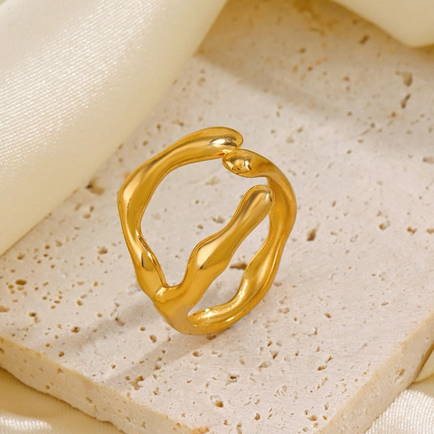 Irregular Lava Ring Stainless Steel 18K Gold Plated Adjustable Open Minimalist Fluid Organic Design Jewelry For Women