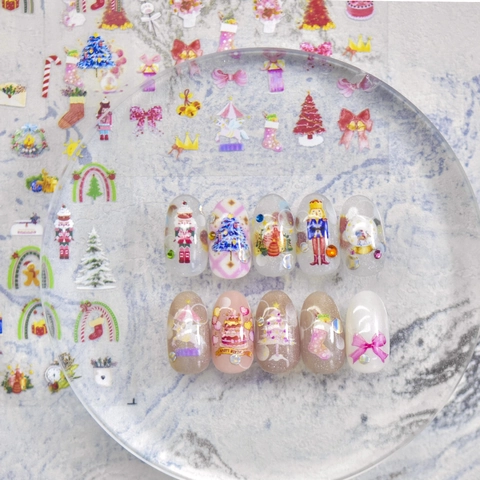 Christmas Nail Art Stickers 3D Embossed Self Adhesive Decals Holiday Theme Nutcracker Tree Pattern Manicure Decoration