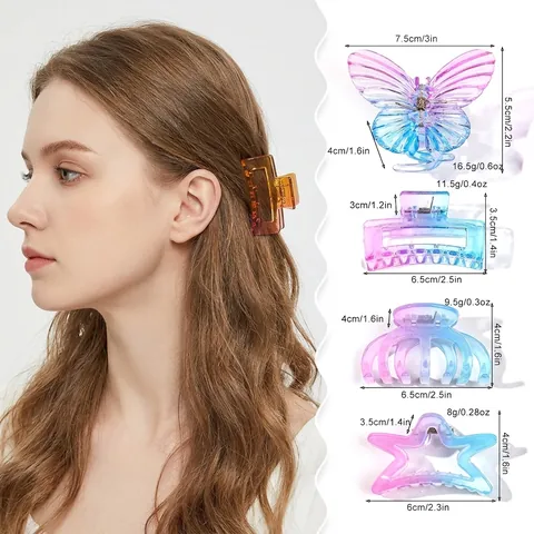 Gradient Transparente Schmetterling Stern Rechteckige Haarklammern Acryl Harz Koreanische Mode Jelly Hai Clips Für Frauen