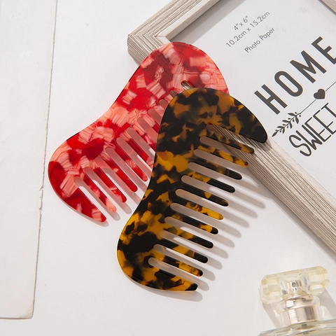 Wide Tooth Hair Comb Acetate Marble Tortoiseshell Pattern Anti Static Portable Vintage Styling Tool For Women