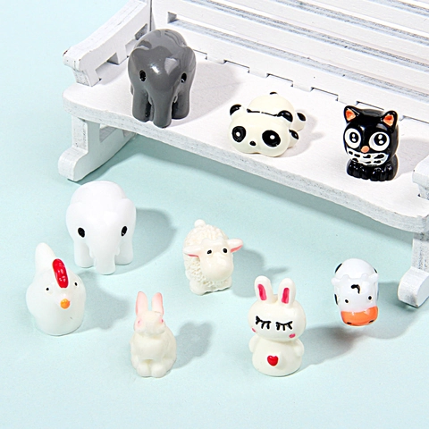Mini Resin Figurines Cute Cartoon Animal Panda Rabbit Cow Owl DIY Micro Landscape Ornaments Fairy Garden Decoration Desk