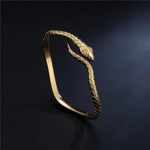 Slang Armband Gedraaid Geometrisch Koper 18K Verguld Zirkoon Vintage Boheemse Stijl Open Verstelbare Armband Voor Vrouwen