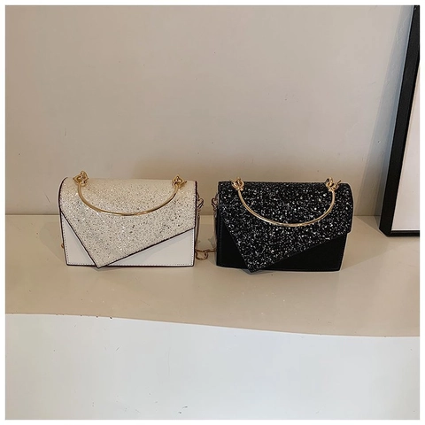 Borsa A Tracolla Da Donna Con Patta Di Paillettes E Manico In Metallo Elegante Borsa A Spalla In Pelle PU Per Feste