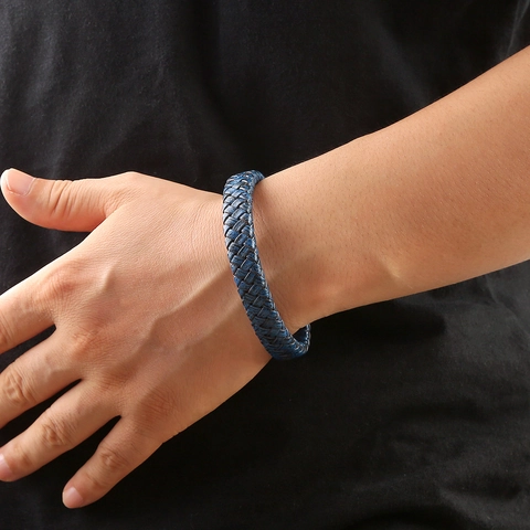 Men Woven Leather Bracelet Vintage Braided Jewelry With Alloy Magnetic Buckle Casual Wristband