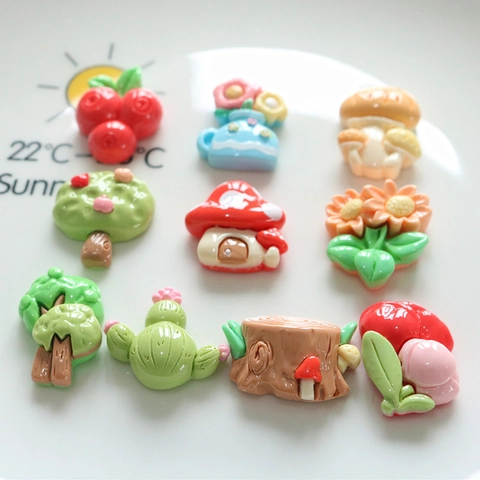 Resin DIY Accessories Cartoon Flowers Mushroom Tree Cactus Flatback Charms For Hair Clip Phone Case Decoration