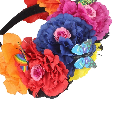 Mexican Day Of The Dead Flower Headband Polyester Peony Butterfly Party Hair Accessories For Women Halloween Gothic