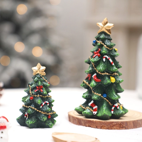 Mini Christmas Tree Desktop Ornament Resin Figurine Colorful Star Bow Festive Table Decoration For Xmas Party Office