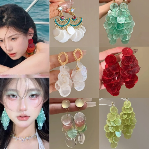 Pendientes Colgantes De Borla De Concha Redonda Con Poste De Plata Joyería Geométrica De Nácar Bohemia Para Mujeres