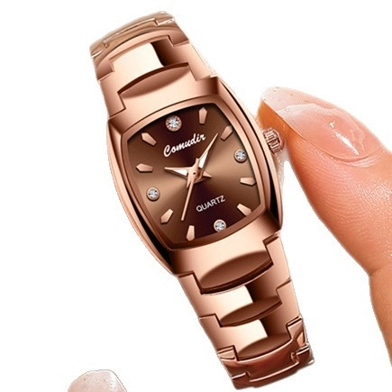 Montre À Quartz Pour Femmes Cadran Tonneau Carré Bracelet En Alliage Strass Lumineux Étanche Élégant Luxe Montre-Bracelet