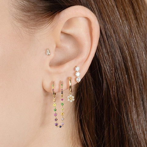 Orecchini a Cerchio con Pendente a Fiore in Argento Sterling S925 per Donna Eleganti Orecchini a Fiore in Rame con Strass Placcati Oro Argento