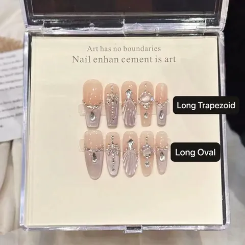 Handgefertigte Press On Nails Fischschwanz Design Cat Eye Effekt 3D Muscheltextur Strass Künstliche Perlen Sarg Mandel Luxus Wiederverwendbar