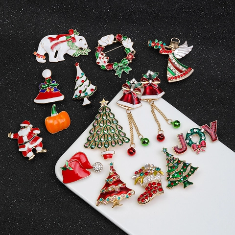 Kerstbroches Oorbellen Emaille Legering Strass Kerstman Boom Bellen Rendier Spelden Feestelijke Party Decoratie Vrouwen Mannen